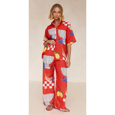 Женская новая повседневная рубашка брюки кардиган с принтом дикий комплект из двух предметов