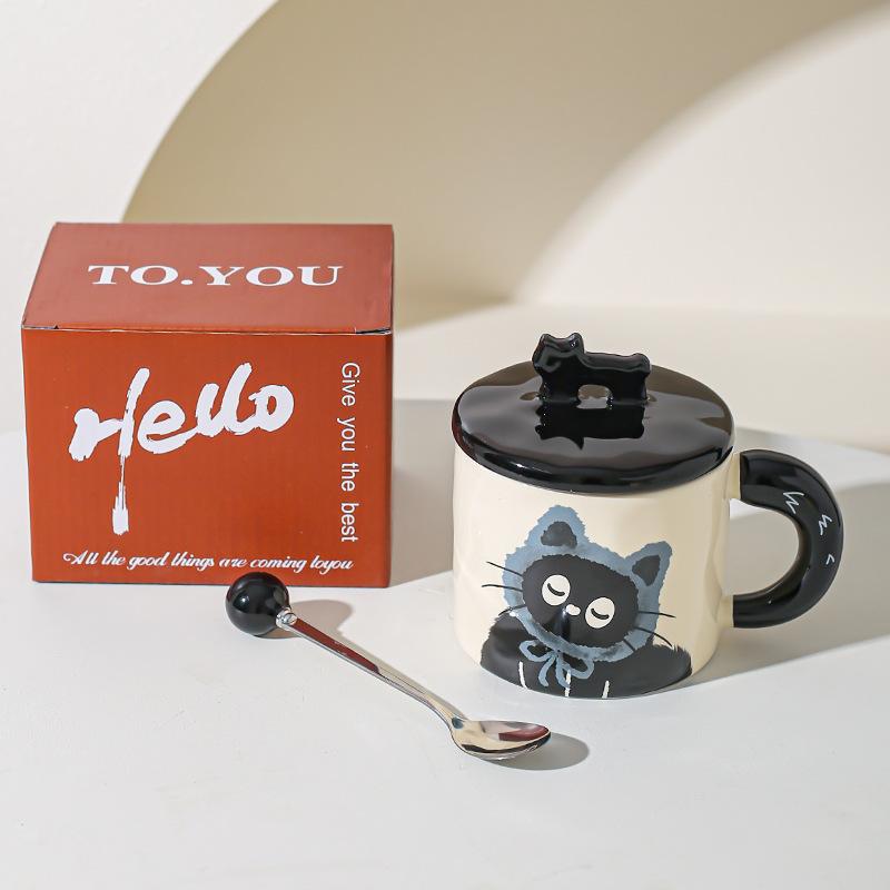Cute Cat Cup Office Mug with Lid Water Cup Ceramic Couple Gift Souvenir Gift Box Birthday Creativity
