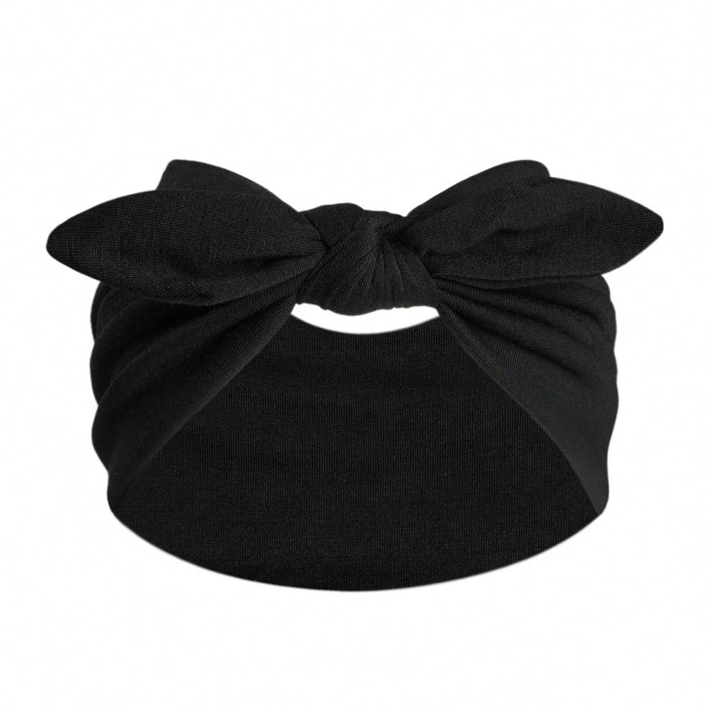 Женская повязка на голову с бантом и кроличьими ушками, в стиле бохо, очень широкая, милая повязка на голову с узлом и кроличьими ушками, эластичная, однотонная, с узором пейсли, аксессуары для волос с бантом