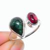 Natural Pink Green Tourmaline Gemstone 925 Sterling Silver Pear Ring Size 7 US