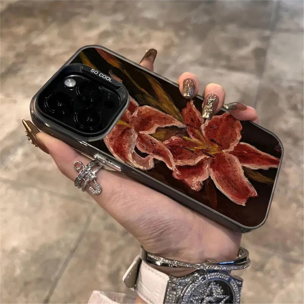 Чехол для телефона с рисунком цветка лилии для iPhone 17 Air 16 15 14 13 12 11 Pro Max 7 8 Plus Черный Жесткий Чехол