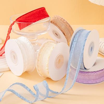 25 мм Складная Шифоновая Кружевная Лента DIY Широкая Подшитая Прозрачная Кружевная Лента Лента для Цветочных Композиций Упаковочная Лента