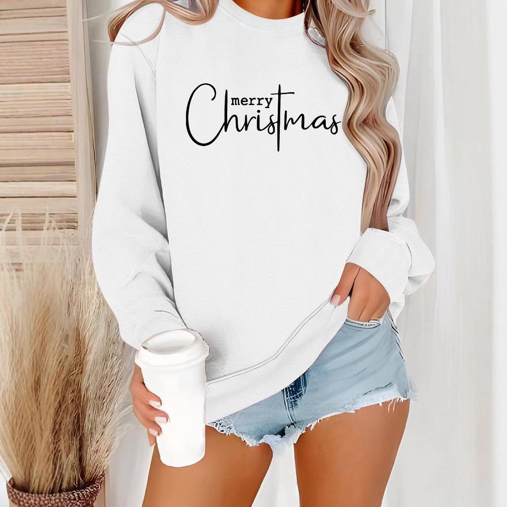 Women's Christmas Print Long-Sleeve Round Neck Pullover Sweater