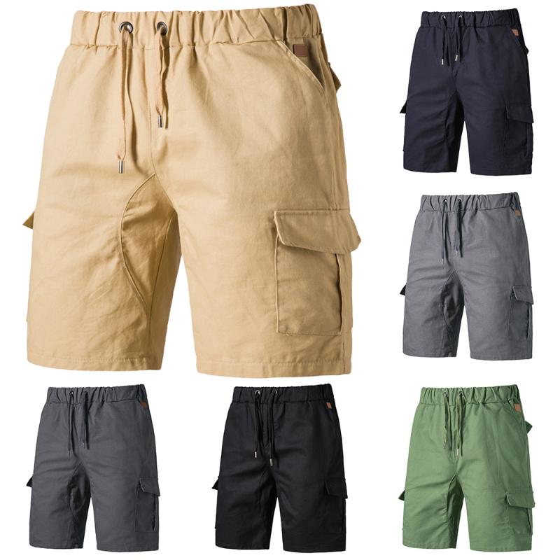 Летние шорты-карго, мужские военные тактические карманы с клапанами, бермуды для бега, свободные рабочие повседневные короткие мужские зеленые шорты для фитнеса