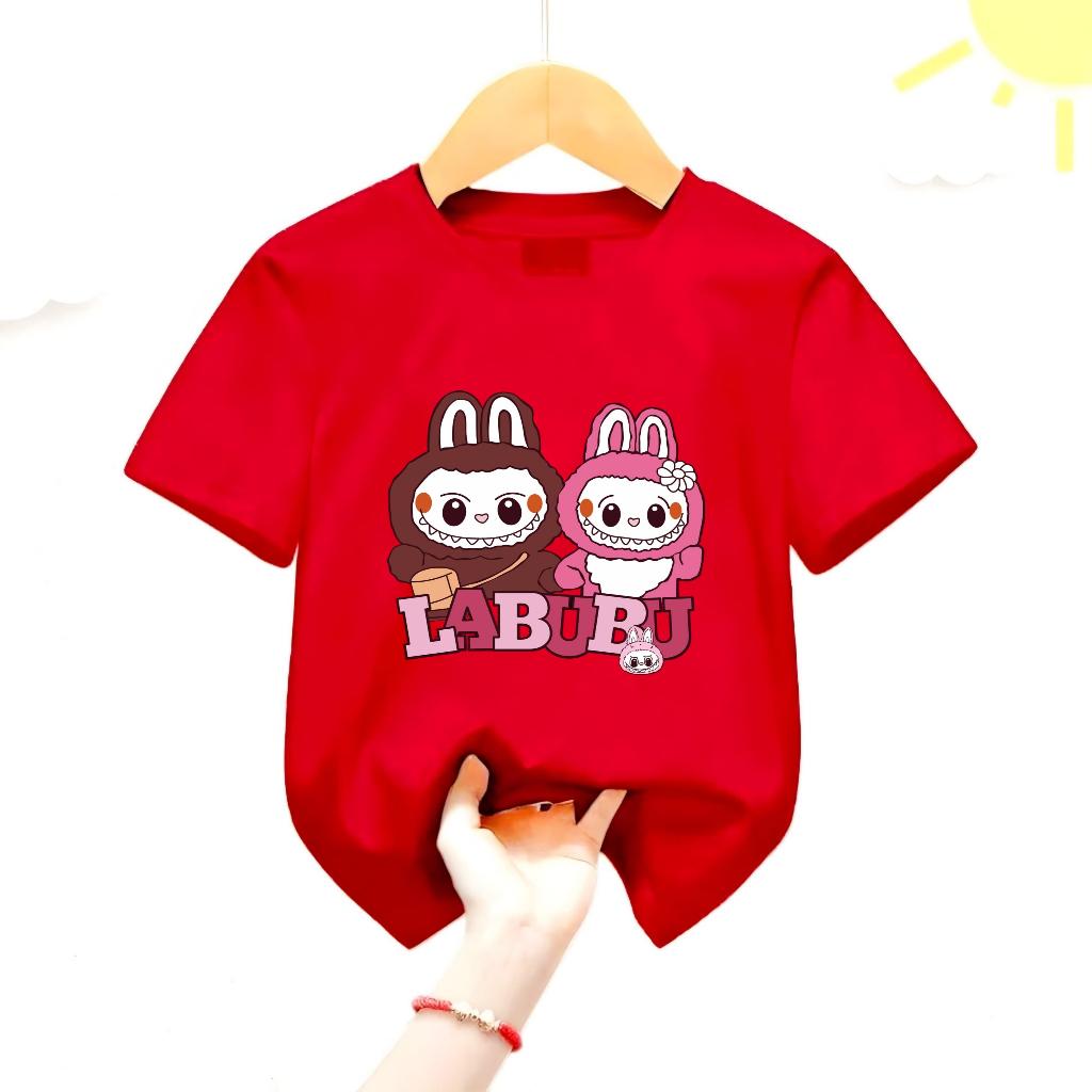 Современный детский топ-футболка, с принтом популярного узора LABUBU, для детской одежды, с коротким рукавом, повседневный