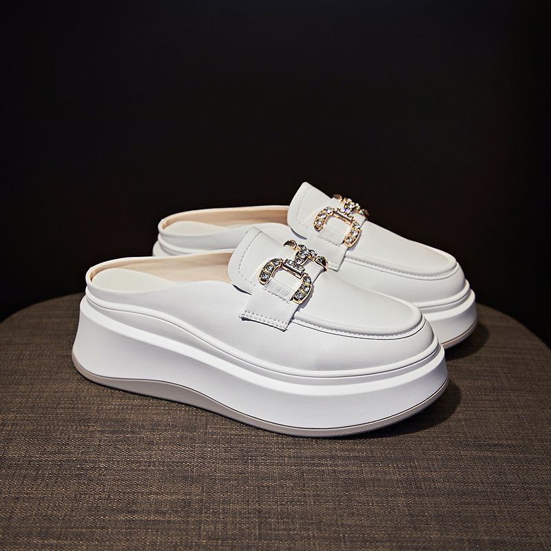 Baotou Half Slippers Women's New Summer Thick-soled Heel-less Half-support Single Shoes Wear a Pair of Lazy Shoes