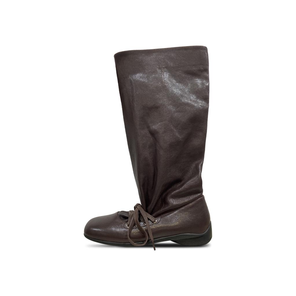 Супермягкая овчина~ кожа квадратный носок плиссированные западные ботинки на меху женские ретро на толстой подошве с большим обхватом голенища рыцарские сапоги длинные сапоги