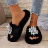 Fashion Fashion Flower Decoration Faux Fur Slides Women 2025 Autumn Round Toe Low Heel Slippers Soft Sole Short Plush Outdoor Slippers