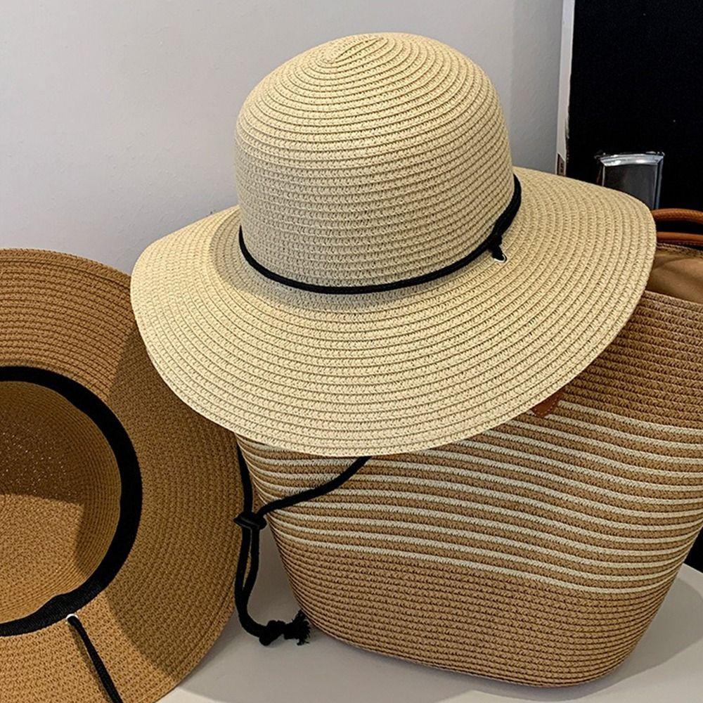 Wide Brim Women's Straw Hat Foldable Visor Cap Fashion Straw Bucket Hat Vacation