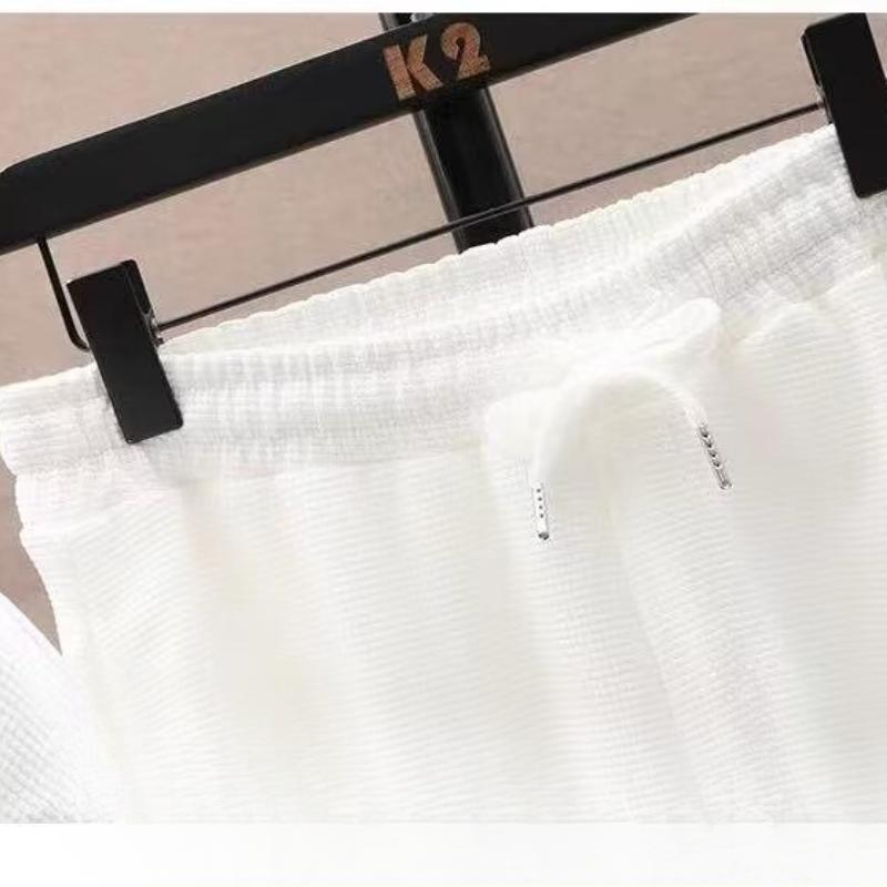 Летний костюм однотонная мужская футболка японская мода с короткими рукавами длинные брюки комплект из двух частей