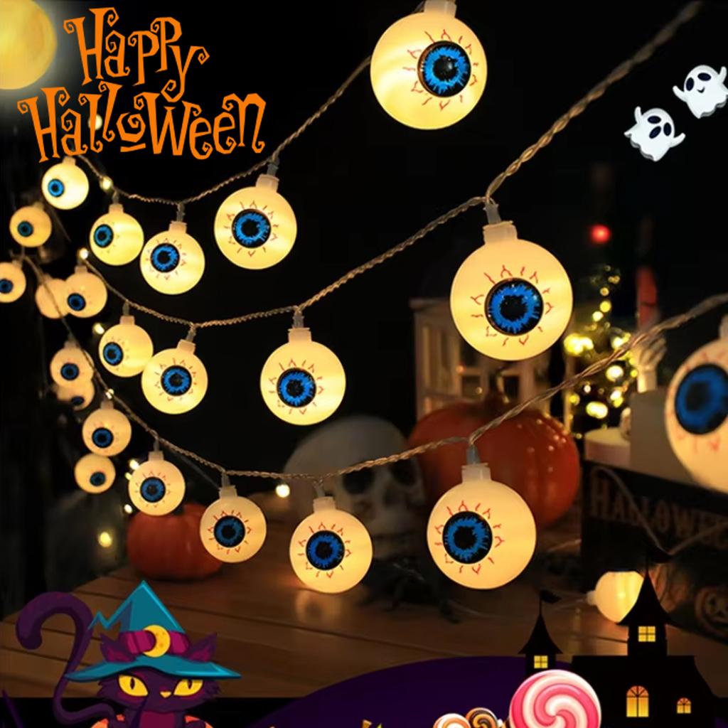 Halloween Eyeball String Lights LED Battery Glowing Ghost Eye Ball Lights Horror Atmosphere Props for Indoor Outdoor Party Decor