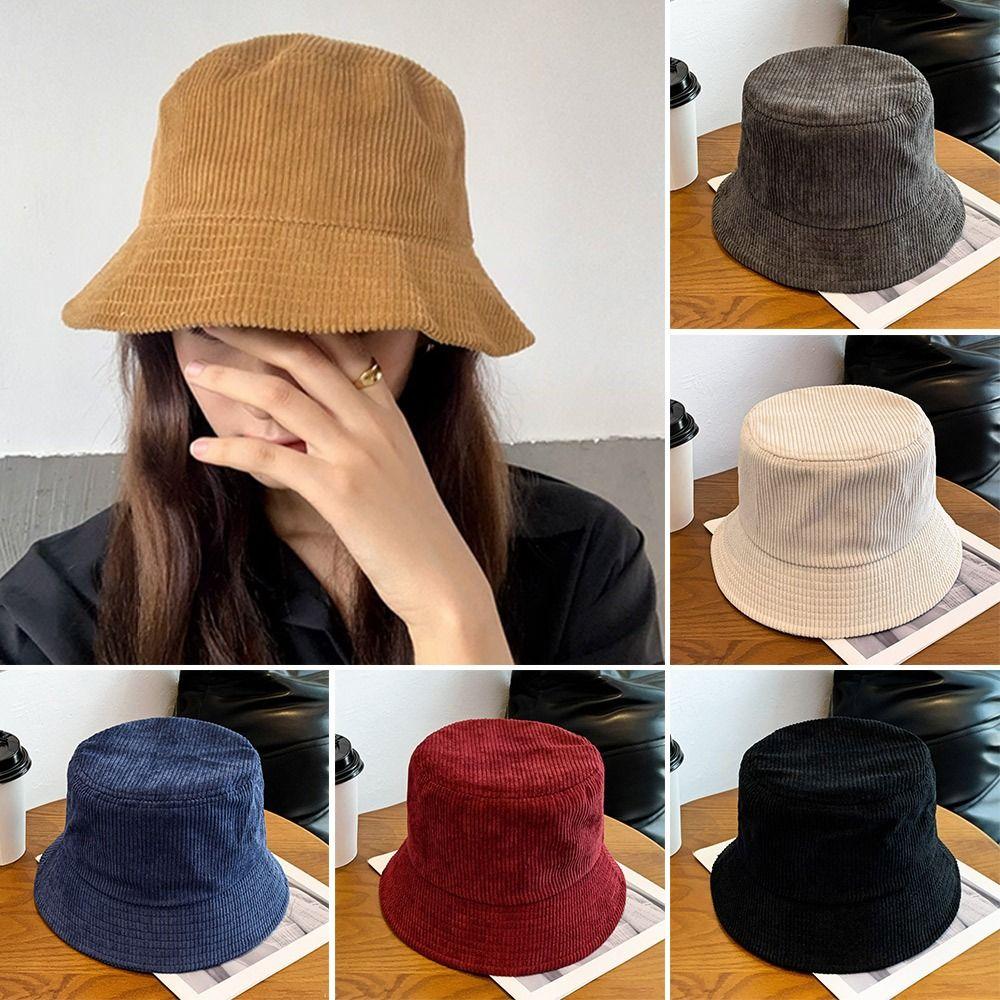 Corduroy Bucket Hat Soft Panama Hat Outdoor Sun Cap Men Women