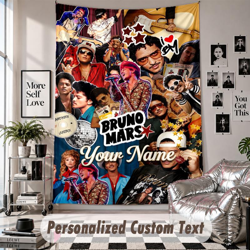 Wall Hanging Tapestry With Custom Name & Text, Bruno Mars Decorative Tapestry For Bedroom