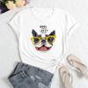 Summer Women's Glasses Dog Print Loose Round Neck Casual Pure Cotton Short Sleeved T-shirts Women's