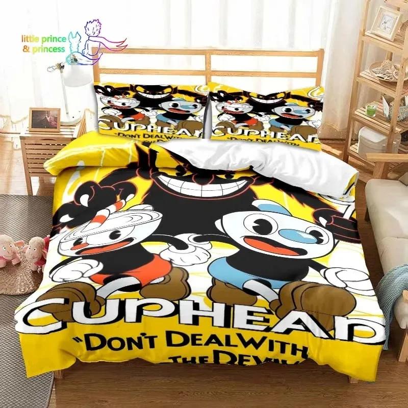 Cuphead and Mugman Game Gamer Comfortable Duvet Quilt Cover Pillowcase Bedding Set Children Bedroom Decoration Home Textile