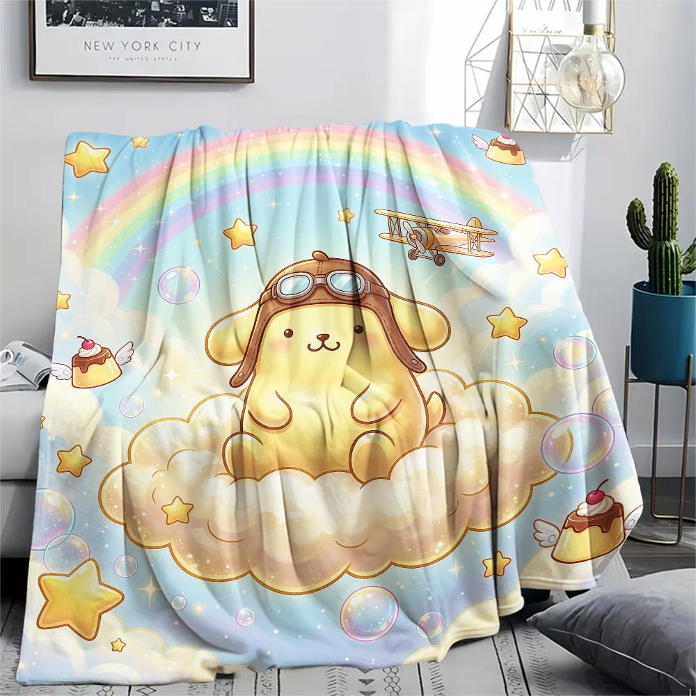 1 шт. Фланелевое одеяло с принтом Pompompurin, Высокое качество, Для всех сезонов, Декор для дома, Тепло и уют, Идеально для Рождественских подарков