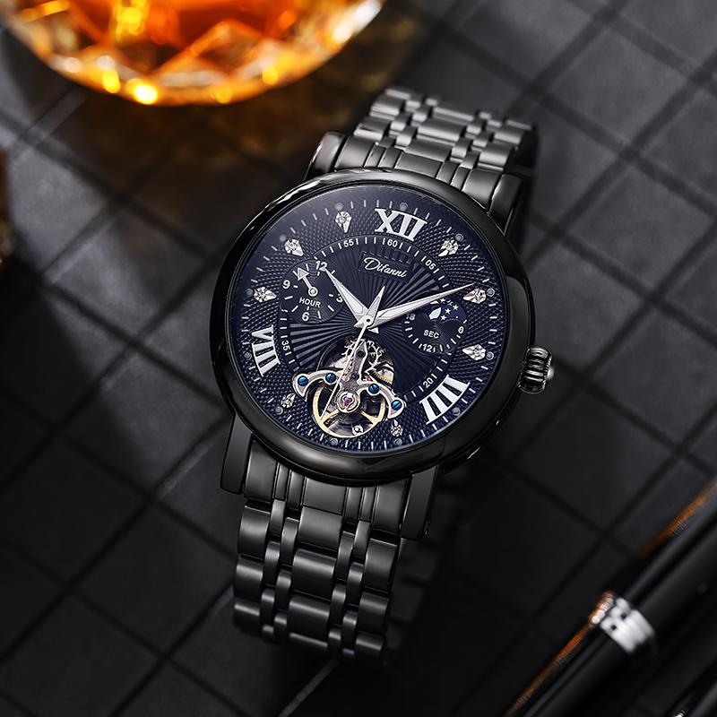Men Watch Automatic Mechanical Watch Large Dial Luminous Hands Moon Phase Waterproof Tourbillon Skeleton Watches Man Reloj