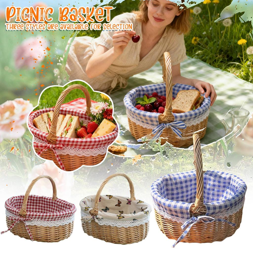 Плетеная корзина, Корзина для хранения ручной работы с ручками и льняной подкладкой, Многофункциональный контейнер для хлеба и фруктов, Идеально подходит для семейных посиделок