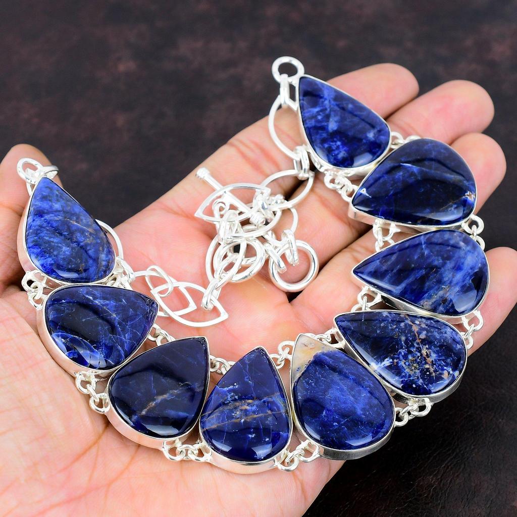 Ожерелье из содалита, ожерелье из стерлингового серебра 925 пробы, ювелирные изделия ручной работы в стиле бохо, регулируемая цепочка, ожерелье, подарок для мамы, серебряные украшения, ожерелье из драгоценных камней