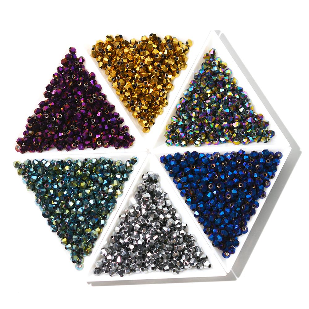 100 штук 4 мм биконических гальванизированных бусин из австрийского хрустального стекла металлических многоцветных для изготовления ювелирных изделий