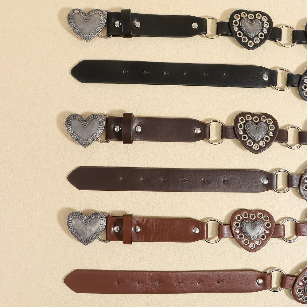 PU Leather Cowboy Waistband Vintage Heart Hollow Belt Simple Cowgirl Buckle Belt Dress Decoration