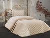 Lima Quilted Bedspread 2pcs, Coverlet 180x240 with Pillowcase, Velvet Fabric, Single Size, Queen Bed, Beige