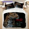 Постельное белье с леопардовым принтом Комплект одеял Покрывало Наволочка Домашний Декор Подарок на День Рождения (1 пододеяльник + 2 наволочки, без наполнителя)