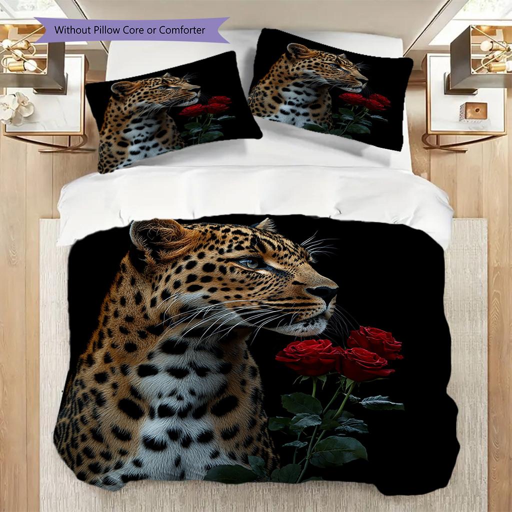 Постельное белье с леопардовым принтом Комплект одеял Покрывало Наволочка Домашний Декор Подарок на День Рождения (1 пододеяльник + 2 наволочки, без наполнителя)