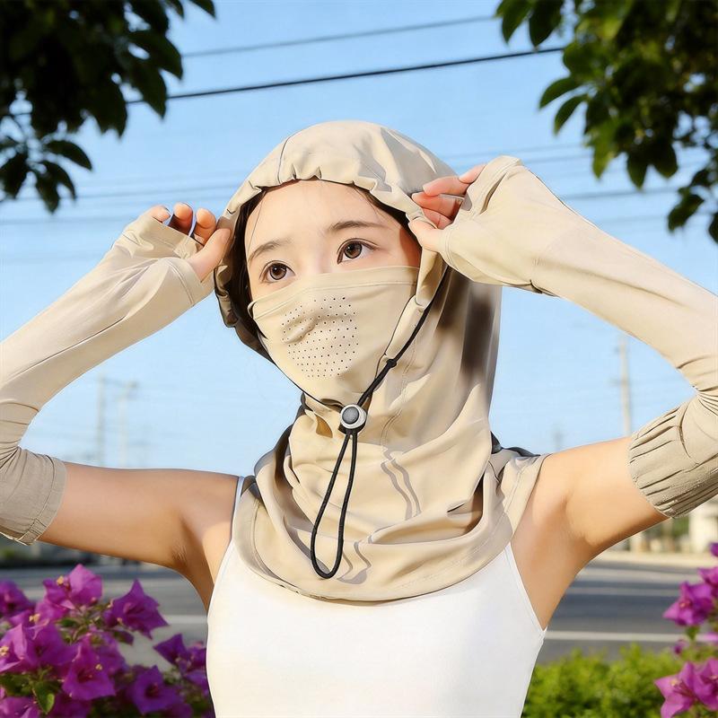 Sunscreen mask, women's full face, kini, UV protection mask, neck protection, integrated hat, sunshade, riding, cool feeling, ice silk protection, fac