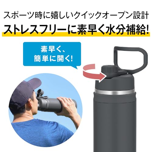 Thermos Water Bottle Vacuum Insulated Sports 1.5L Matte Black Handle Convenient Carry Loop Direct Drinking Removable Mouthpiece Easy Cleaning Only