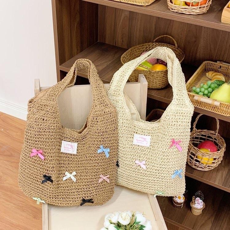 Straw Woven Bow Shoulder Bag With Large Capacity For Daily Use