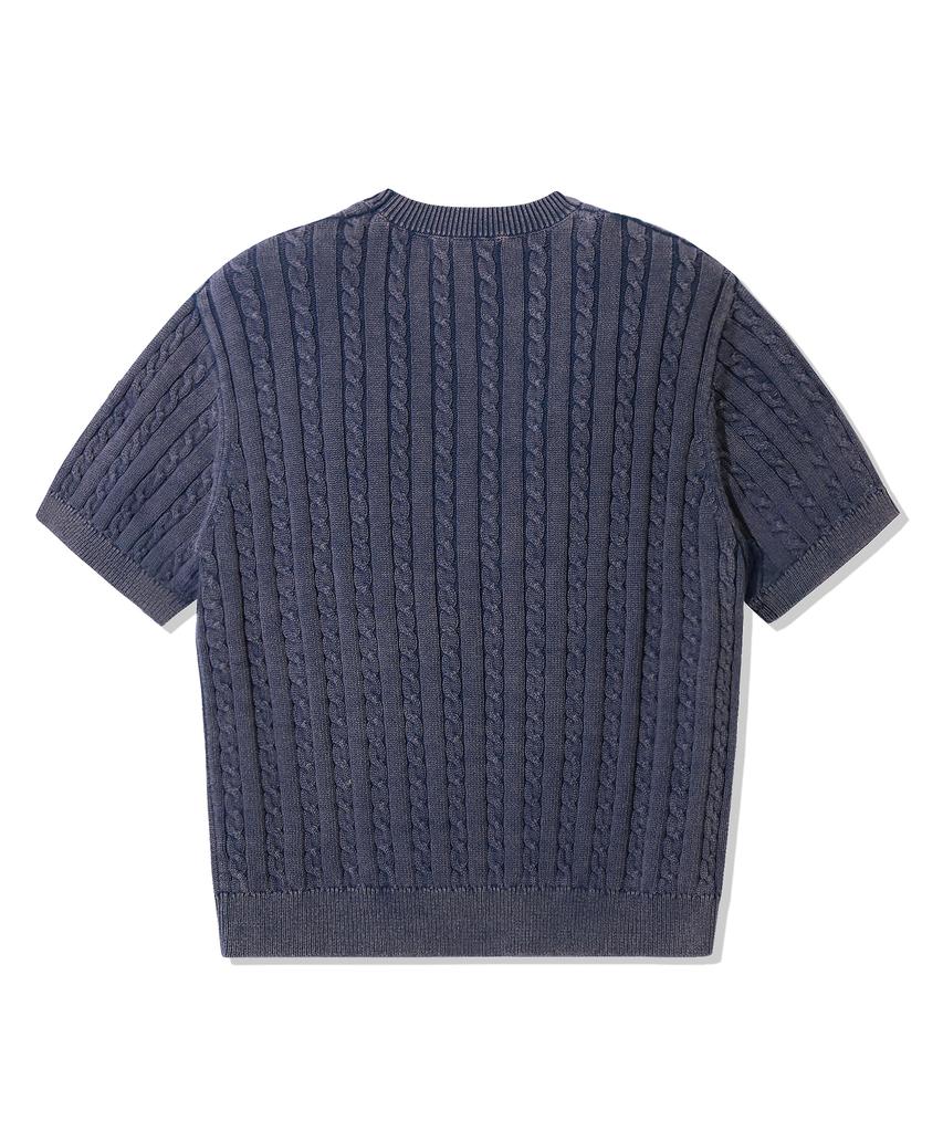 TRILLION Vintage Washed Cable Half Sleeve Knit [Navy Blue]
