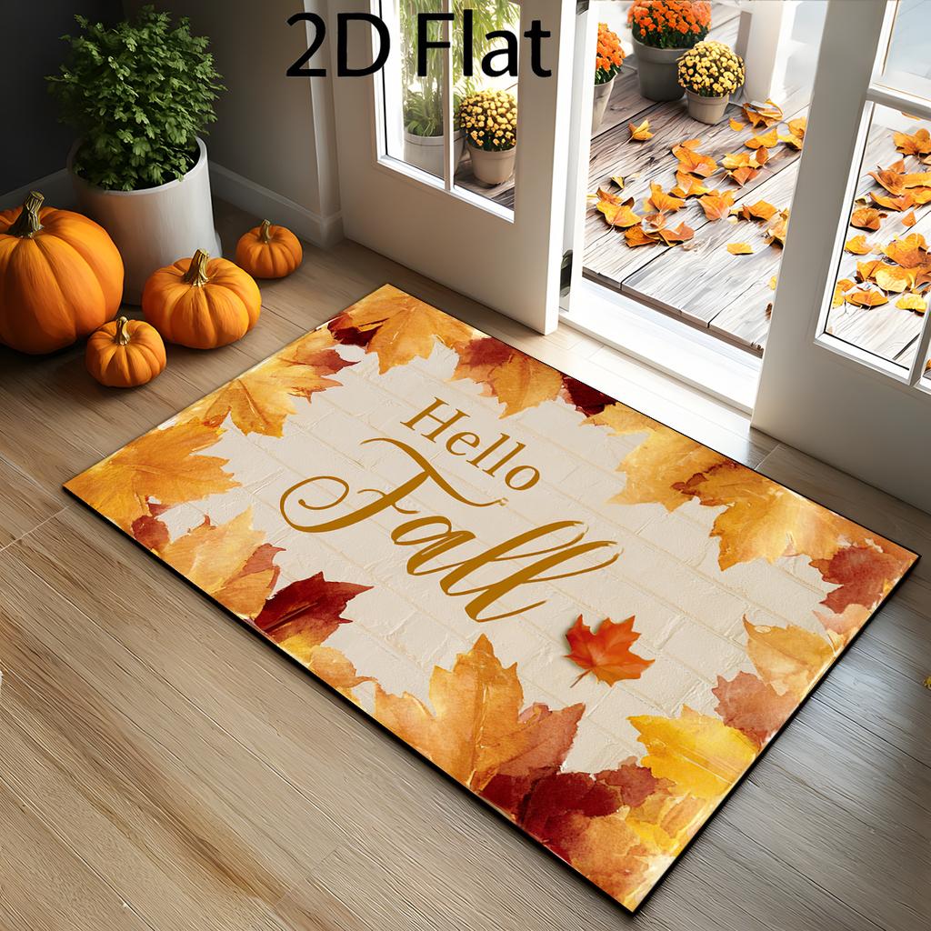 1pc American Vintage Maple Leaf Doormat, 2D Flat Printed "Hello Fall" Autumn Doormat, Great Autumn Home Decor Item - Holiday Decorative Mat, Machine W