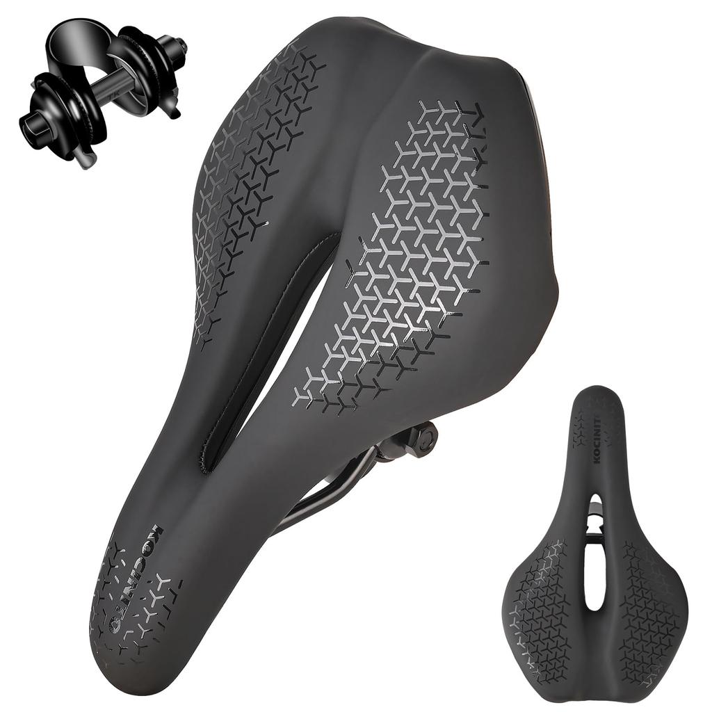 KOCINITO Bicycle Comfortable Buttocks Memory Foam Shock Sports Saddle Cushion with Wave Compatible with Mountain Road and Cross Black Saddle, Relief,