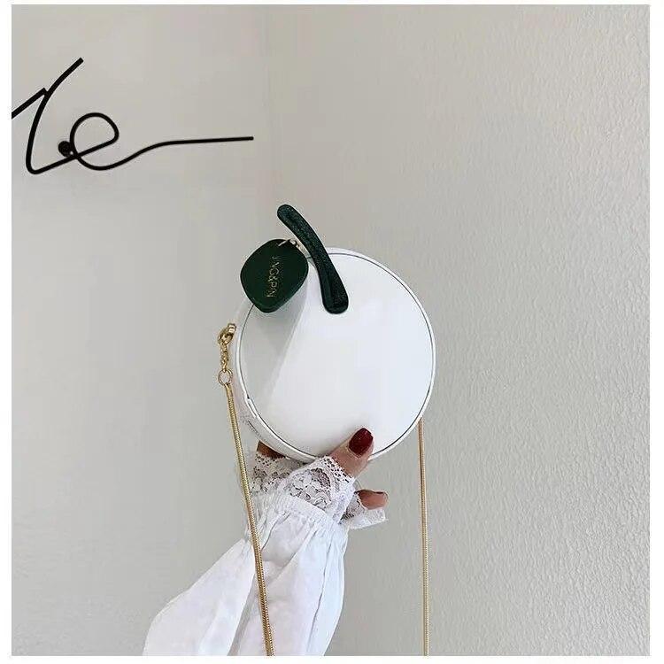 Sweet Circular Bags for Women New Trendy Creative Cherry Chain Crossbody Bag Small Handbags PU Leather Ladies Shoulder Purse