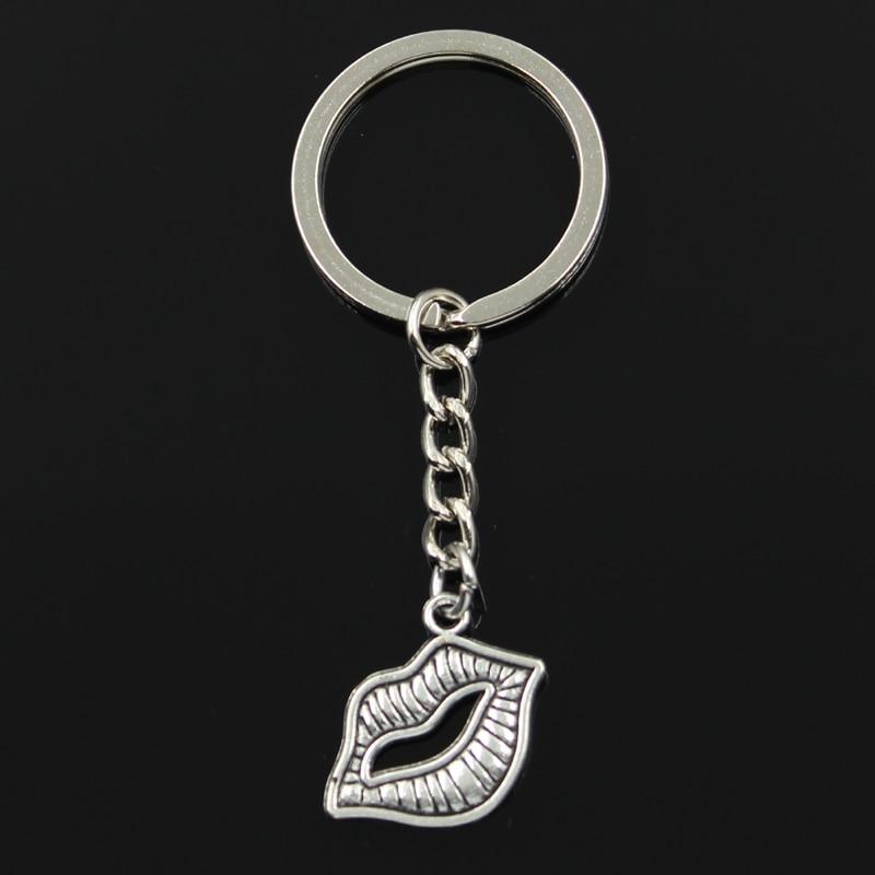 Fashion 30mm Key Ring Metal Key Chain Keychain Jewelry Antique Bronze Plated Sexy Lips Kiss 24x20mm Pendant