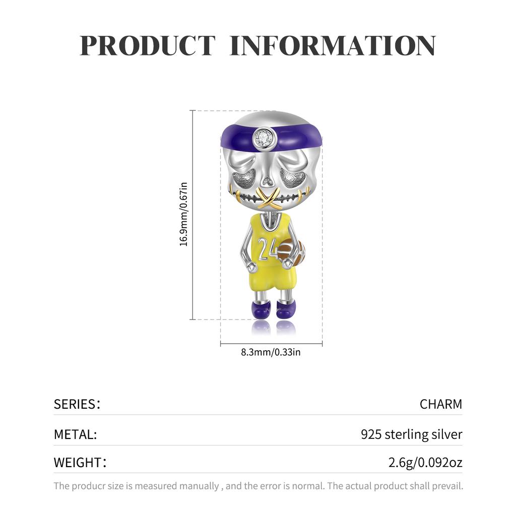 Skateboard Skull Charm 925 Sterling Silver Christmas Skeleton Beads for Women Fine Charms Bracelet Jewelry Making