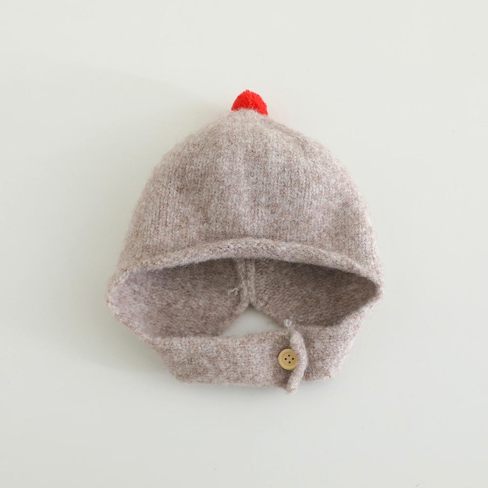 Однотонная шапка с помпоном для малышей, осенне-зимняя вязаная шапка-бини с ушками, ветрозащитная, теплая, для малышей мальчиков и девочек, шапка для защиты ушей