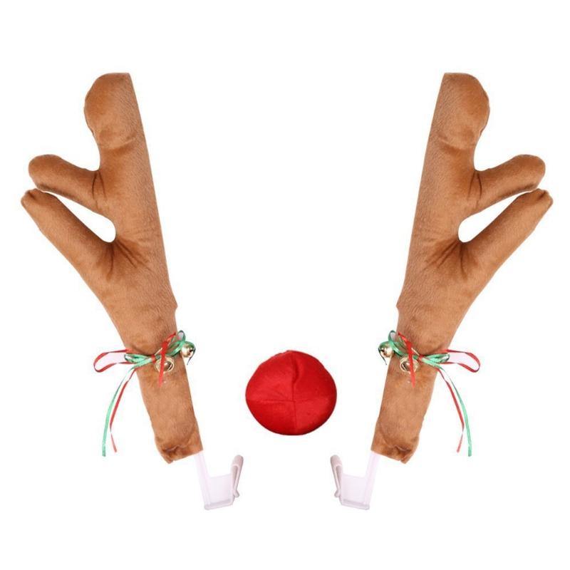Car Christmas Decorations, Reindeer Antlers for Car 3Pcs Auto Antlers and Nose for Vehicle Christmas Decorations