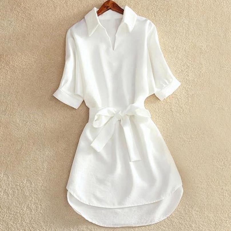 Women Shirt Dress Summer Loose Tunic Ladies Turn-Down Collar Casual Sexy Dresses