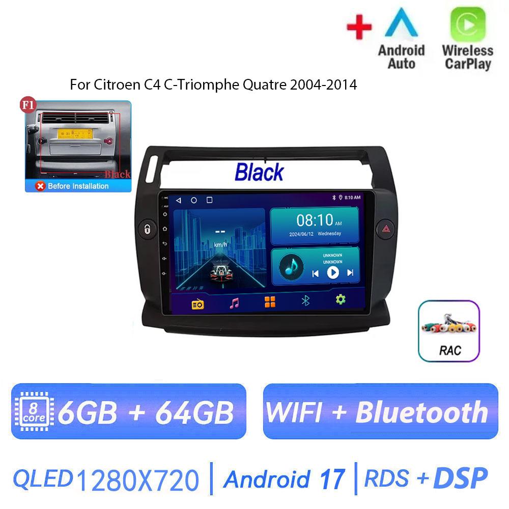 Autoradio Android 17 pour Citroën C4 C-Triomphe Quatre 2004-2014, Navigation GPS, Android Auto, Carplay, Wifi, Vidéo, Stéréo 4G, Pas de 2din
