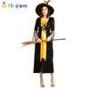Halloween Cosplay Witch Orange Flannel Black Dress Witch Stage Costume