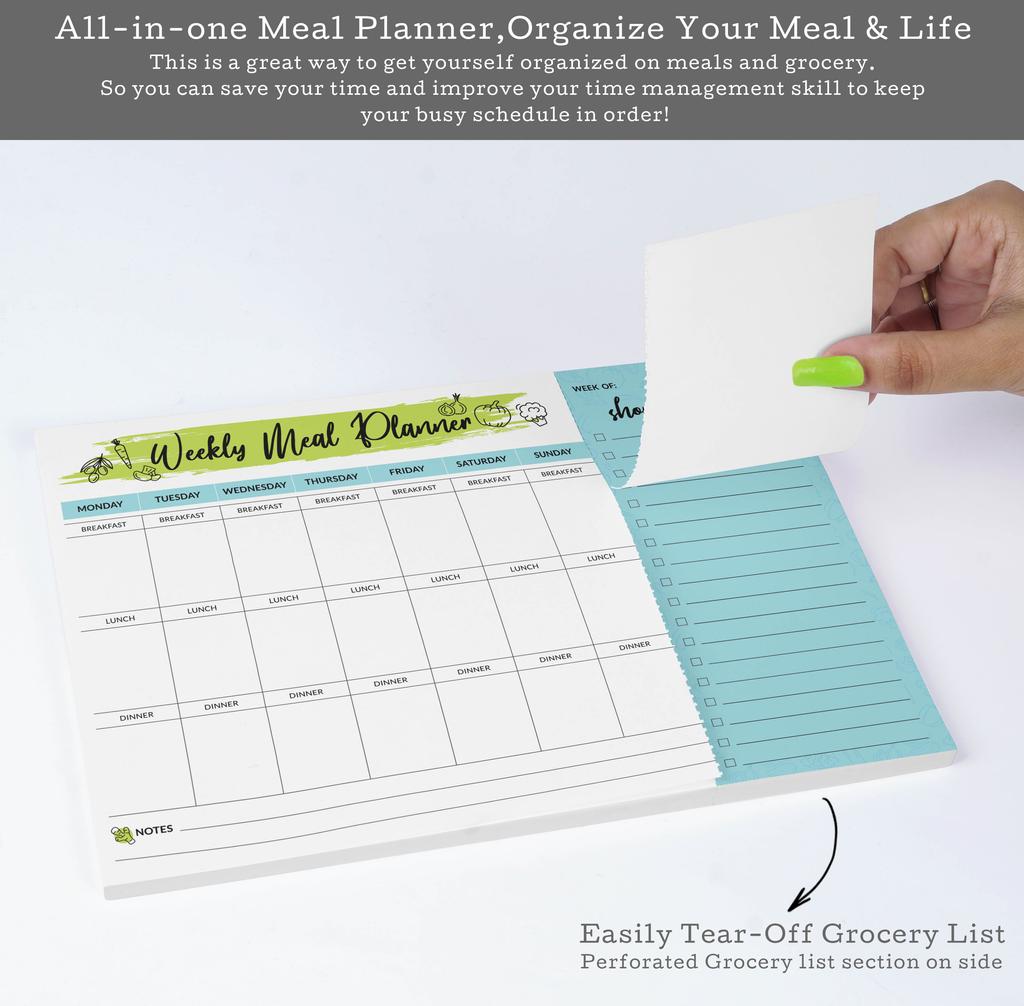 Inkdotpot Weekly Meal Planner Notepad 7"x10 , "Kitchen Menu" Magnetic Meal Planning Pad with Tear Off Grocery S-54 Sheets