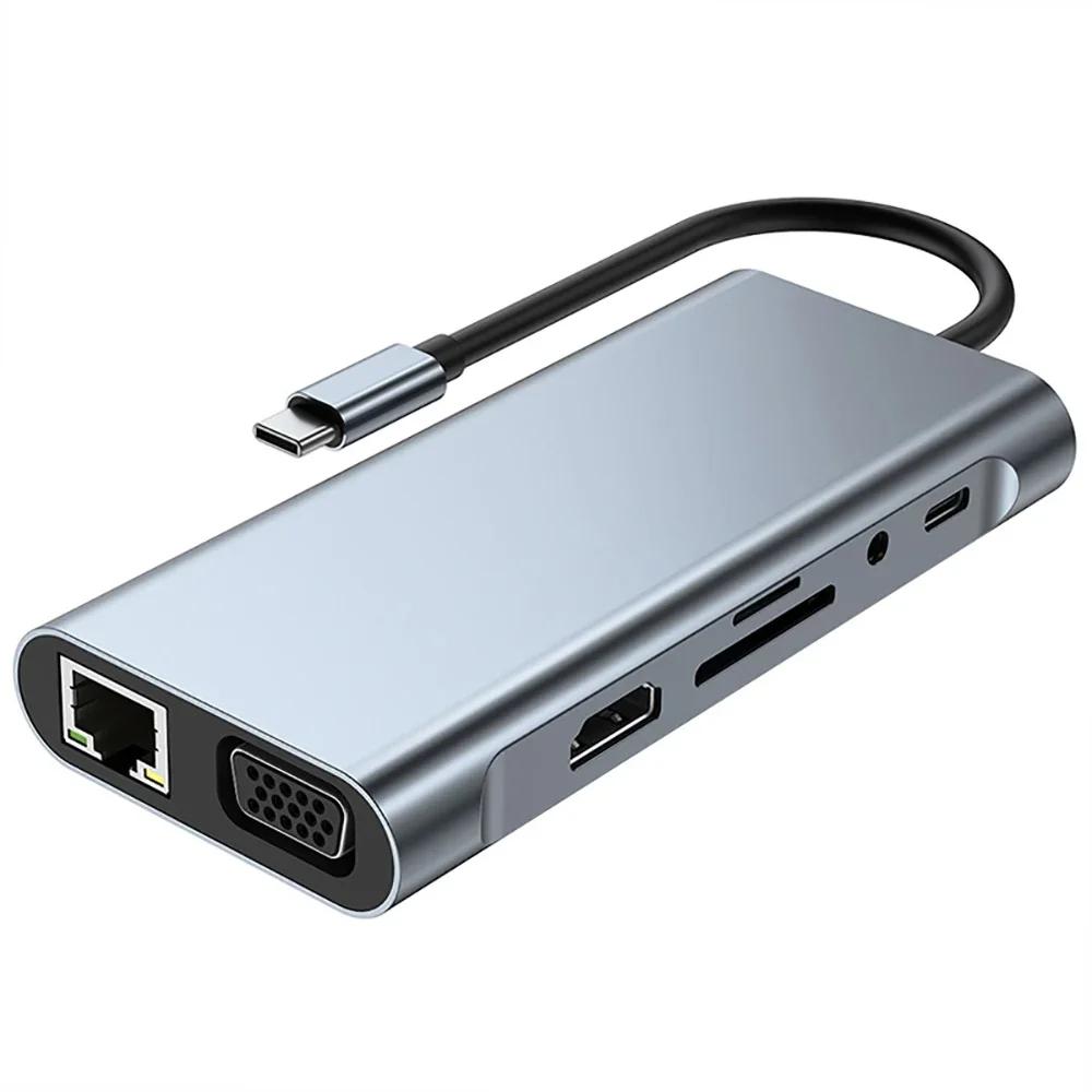 USB C HUB, USB C адаптер Dongle с 4K HDMI/VGA/Type C PD/RJ45/SD/TF кард-ридером для MacBook Pro/Air M1 iPad