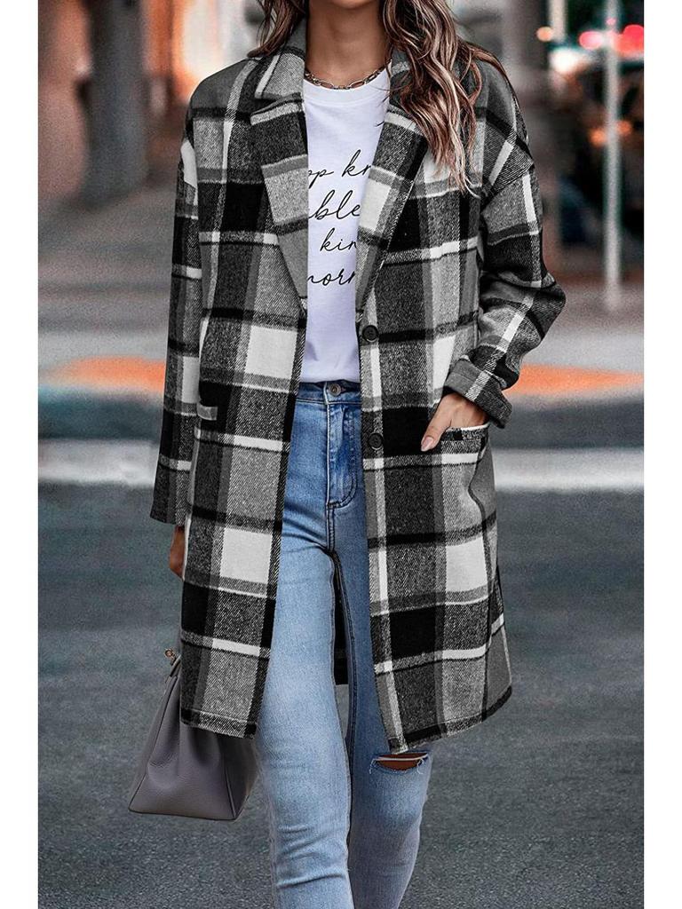 Autumn European & American Plaid Lapel Women's Casual Blazer