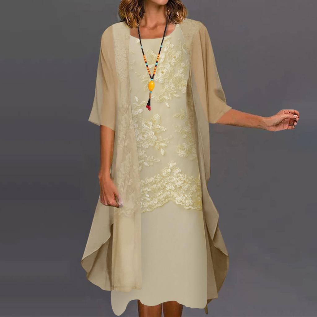 Women's Lace Print Cocktail Dress Festive Bridesmaid Wedding Midi Evening Dresses Sleeveless Vintage Tulle Cardigan