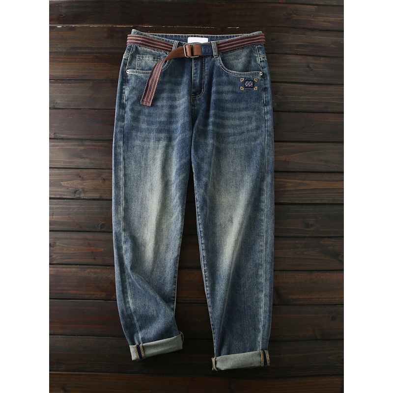 Тяжелый Хороший Товар Стандартный Ремень Излишки Заказа Внешней Торговли Мужские Четыре Сезона Повседневные Эластичные Прямые Зауженные Джинсы Брюки