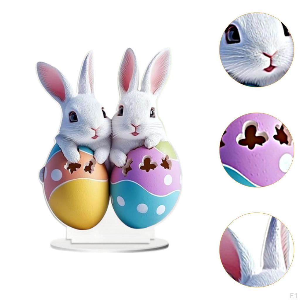2D Acrylic Sign Easter Bunny Ornament Colorful Egg Decoration Desktop Decor for Gifts