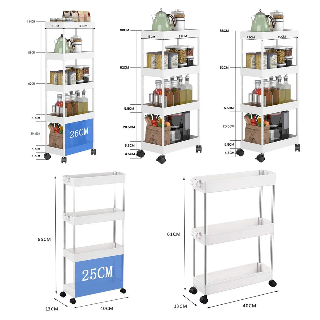 SVOHZAV Kitchen Wagon Gap Storage with Rollers 13cm 18cm 22cm Пластиковая полка для бутылок рядом с холодильником Полка для хранения в ванной комнате 3 яруса 4 яруса узкая