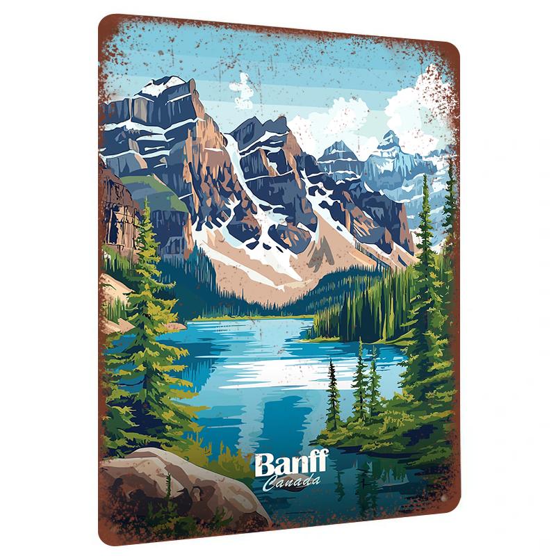 Banff National Park Landscape Metal Wall Art Canadian Mountain Lake Forest Decor for Living Room Study